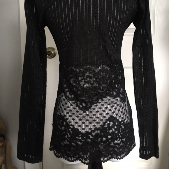 Black Button Down Lace Dress Shirt - Picture 3 of 5
